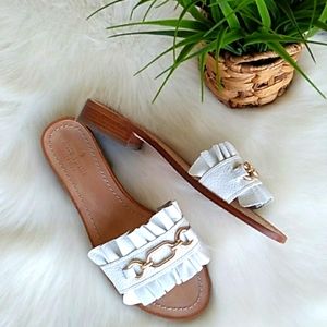 Kate Spade white leather flat mules